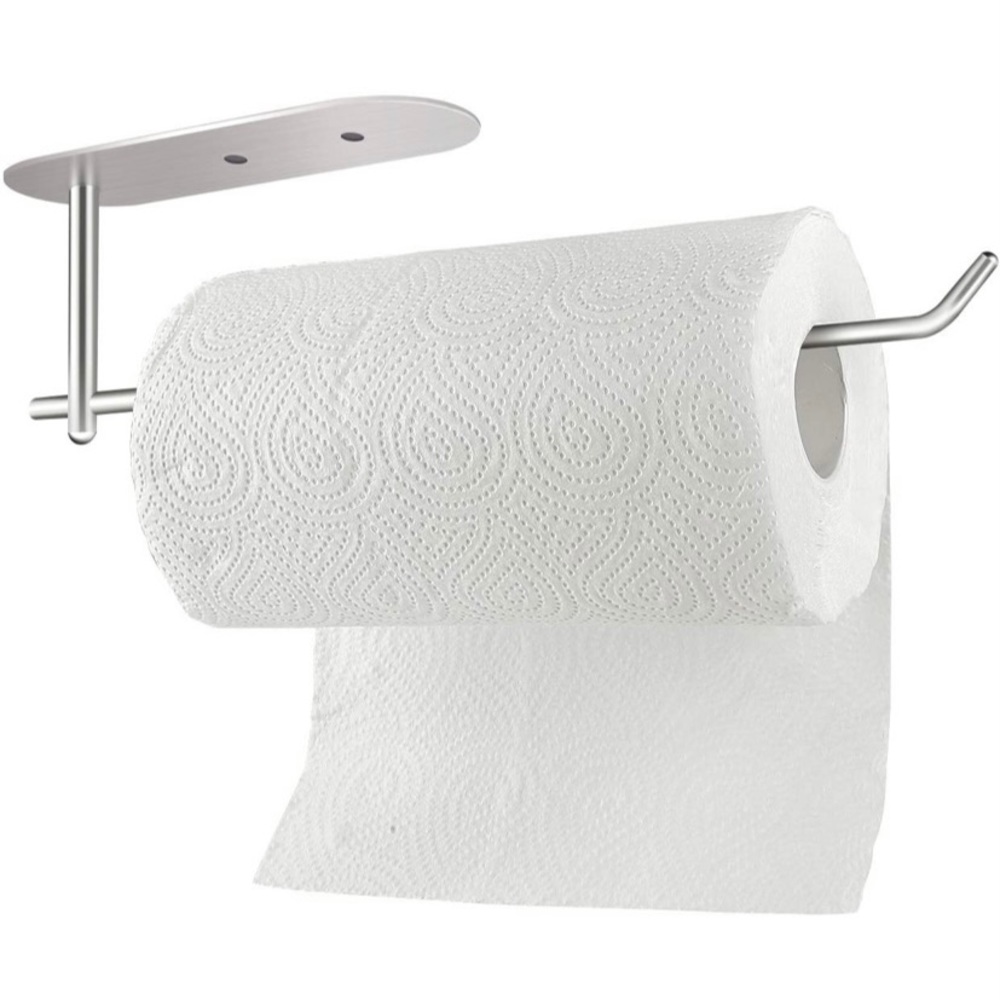 Paper Towel Holders Under Cabinet Mount With 360°Rotating Rod, With Self-adhesiv